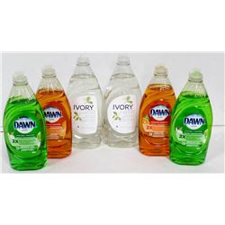 6 BOTTLES OF ASSORTED DISH SOAP.