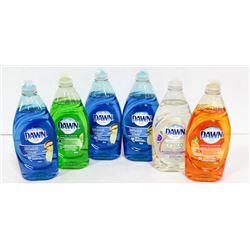 6 BOTTLES OF ASSORTED DISH SOAP.