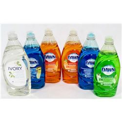 6 BOTTLES OF ASSORTED DISH SOAP.
