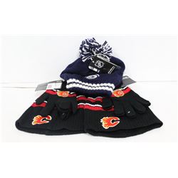 2 NEW CALGARY FLAMES MITTS AND TOQUE SETS & 1