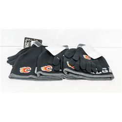 3 NEW CALGARY FLAMES TOQUE AND MITTS SETS.