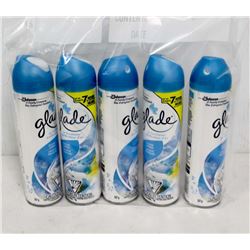 5 BOTTLES OF GLADE CLEAN LINEN AIR FRESHENER.