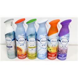 6 BOTTLES OF FEBREZE AIR FRESHENERS.