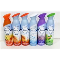 6 BOTTLES OF FEBREZE AIR FRESHENERS.
