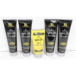 5 BOTTLES OF GOT 2B ULTRA GLUED STYLING GEL &