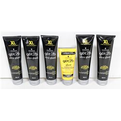 6 BOTTLES OF GOT 2B ULTRA GLUED STYLING GEL &