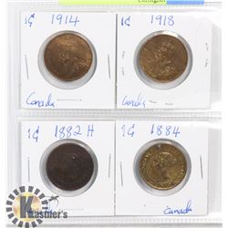 1882, 1884, 1914, 1918 CANADA LARGE PENNIES