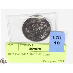 1872 CANADIAN 50 CENT COIN