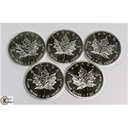 LOT OF 5 CANADIAN 1988 FINE SILVER .9999 $5 COIN.
