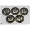 LOT OF 5 CANADIAN 1988 FINE SILVER .9999 $5 COIN.