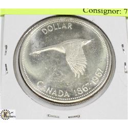 1967 CANADIAN DIVING SILVER ONE DOLLAR COIN.