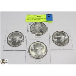 LOT OF 4 CANADIAN 1967 SILVER ONE DOLLAR COINS.