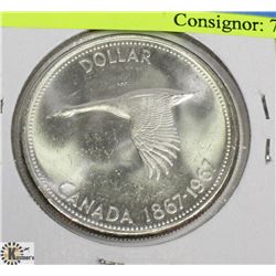 1967 CANADIAN DIVING SILVER ONE DOLLAR COIN.