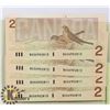 Image 1 : LOT OF 4 CANADIAN 1986 SEQUENTIAL 2 DOLLAR BILLS.