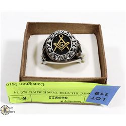 MASONIC SILVER TONE RING SZ 14