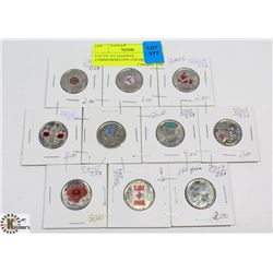 LOT OF 10 CANADIAN COMMEMORATIVE COLORED 25 CENT