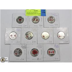 LOT OF 10 CANADIAN COMMEMORATIVE COLORED 25 CENT