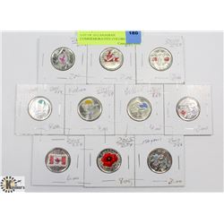 LOT OF 10 CANADIAN COMMEMORATIVE COLORED 25 CENT