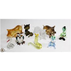 LOT OF 9 GLASS COLORED FIGURES
