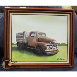 FRAMED 1952 FORD TRUCK ON CANVAS ACRYLIC