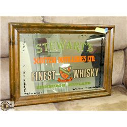 VINTAGE WOOD MIRROR, STEWARTS  WHISKEY