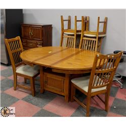 SOLID OAK DINING TABLE W/ LEAF INCLUDING 6 CHAIRS