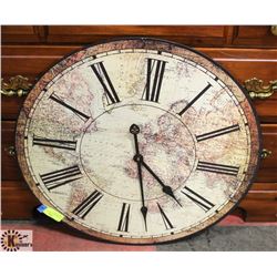 23" DIAMETER CLOCK WITH MAP OF WORLD DESIGN