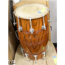WOOD HANDHELD DRUM MISSING ONE SIDE AS IS