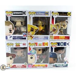 LOT OF 6 ASSORTED FUNKO POP VINYL FIGURES.