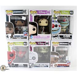 LOT OF 6 ASSORTED FUNKO POP VINYL FIGURES.