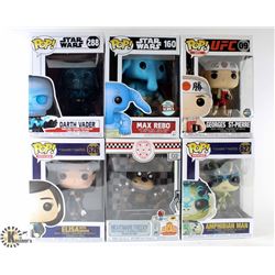 LOT OF 6 ASSORTED FUNKO POP VINYL FIGURES.