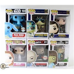 LOT OF 6 ASSORTED FUNKO POP VINYL FIGURES.
