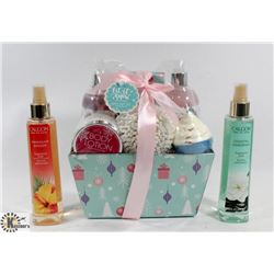 BAG WITH BATH GIFT SET AND CALGON FRAGRANCE MIST
