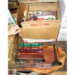 WOOD LOG TRAIN DISPLAY WITH BOX OF ASSORTED
