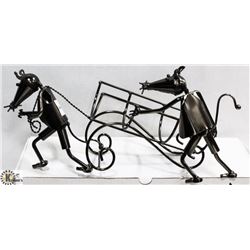 METAL WINE BOTTLE HOLDER MICE PULLING CART