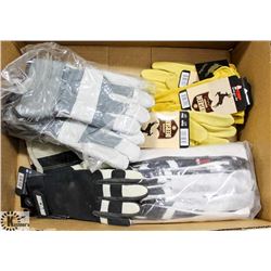 BOX OF ASSORTED SIZE SMALL WORK GLOVES.