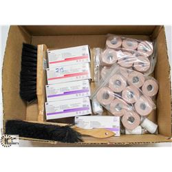 LOT OF ASSORTED FIRST AID AND BRUSHES.