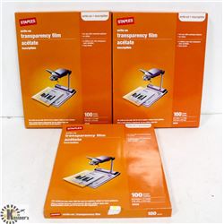 3 NEW BOXES OF STAPLES WRITE ON TRANSPARENCY FILM