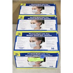3 BOXES OF PLEATED MEDICAL MASKS WITH TIES.