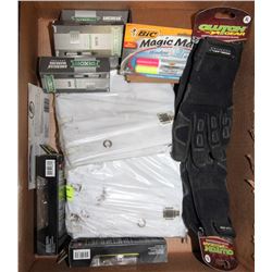 BOX OF MISC INCLUDING GLOVES, MARKING CRAYONS AND
