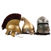 Image 1 : A WWII helmet, a Roman helmet and two other helmets from various productions, three with Western Cos