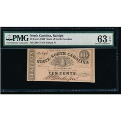 Ten Cent 1863 North Carolina Obsolete Note PMG 63EPQ