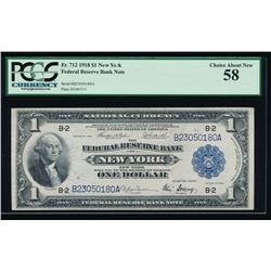 1918 $1 New York Federal Reserve Bank Note PCGS 58