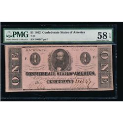 1862 $1 Confederate States of America Note PMG 58EPQ