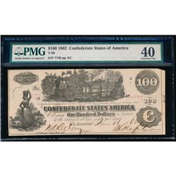 1862 $100 Confederate States of America Note PMG 40