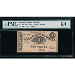 Ten Cent 1862 North Carolina Obsolete Note PMG 64EPQ
