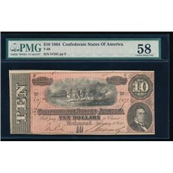 1864 $10 Confederate States of America Note PMG 58