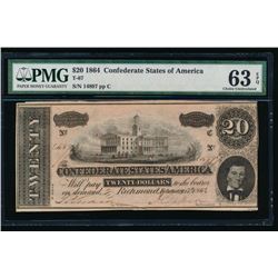 1864 $20 Confederate States of America Note PMG 63EPQ