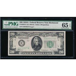 1934A $20 Richmond Federal Reserve Note PMG 65EPQ