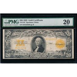 1922 $20 Gold Certificate PMG 20